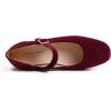 image:imageFEVERSOLE Womens Mary Jane Fashion Square Toe Easy Buckle Low Heel Slip On FlatsSq Maryjane Burgundy Red Velvet Stack Heel