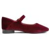 image:imageFEVERSOLE Womens Mary Jane Fashion Square Toe Easy Buckle Low Heel Slip On FlatsSq Maryjane Burgundy Red Velvet Stack Heel