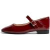 image:imageFEVERSOLE Womens Mary Jane Fashion Square Toe Easy Buckle Low Heel Slip On FlatsSq Maryjane Burgundy Vegan Patent Stack Heel