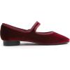 image:imageFEVERSOLE Womens Mary Jane Fashion Square Toe Easy Buckle Low Heel Slip On FlatsSq Maryjane Burgundy Velvet Fur Lined Rhinestone Buckle