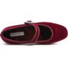 image:imageFEVERSOLE Womens Mary Jane Fashion Square Toe Easy Buckle Low Heel Slip On FlatsSq Maryjane Burgundy Velvet Fur Lined Rhinestone Buckle