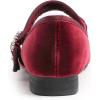 image:imageFEVERSOLE Womens Mary Jane Fashion Square Toe Easy Buckle Low Heel Slip On FlatsSq Maryjane Burgundy Velvet Fur Lined Rhinestone Buckle