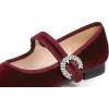 image:imageFEVERSOLE Womens Mary Jane Fashion Square Toe Easy Buckle Low Heel Slip On FlatsSq Maryjane Burgundy Velvet Rhinestone Buckle Stack Heel