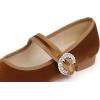 image:imageFEVERSOLE Womens Mary Jane Fashion Square Toe Easy Buckle Low Heel Slip On FlatsSq Maryjane Camel Brown Velvet Rhinestone Buckle Stack Heel