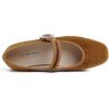 image:imageFEVERSOLE Womens Mary Jane Fashion Square Toe Easy Buckle Low Heel Slip On FlatsSq Maryjane Camel Brown Velvet Rhinestone Buckle Stack Heel