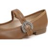image:imageFEVERSOLE Womens Mary Jane Fashion Square Toe Easy Buckle Low Heel Slip On FlatsSq Maryjane Camel Vegan Leather Rhinestone Buckle Low Heel