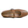 image:imageFEVERSOLE Womens Mary Jane Fashion Square Toe Easy Buckle Low Heel Slip On FlatsSq Maryjane Camel Vegan Leather Rhinestone Buckle Low Heel