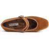 image:imageFEVERSOLE Womens Mary Jane Fashion Square Toe Easy Buckle Low Heel Slip On FlatsSq Maryjane Camel Velvet Fur Lined Rhinestone Buckle
