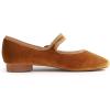 image:imageFEVERSOLE Womens Mary Jane Fashion Square Toe Easy Buckle Low Heel Slip On FlatsSq Maryjane Camel Velvet Fur Lined Rhinestone Buckle