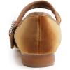 image:imageFEVERSOLE Womens Mary Jane Fashion Square Toe Easy Buckle Low Heel Slip On FlatsSq Maryjane Camel Velvet Fur Lined Rhinestone Buckle