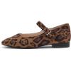 image:imageFEVERSOLE Womens Mary Jane Fashion Square Toe Easy Buckle Low Heel Slip On FlatsSq Maryjane Leopard Vegan Suede Stack Heel