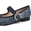 image:imageFEVERSOLE Womens Mary Jane Fashion Square Toe Easy Buckle Low Heel Slip On FlatsSq Maryjane Night Blue Glitter Rhinestone Buckle Low Heel