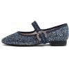 image:imageFEVERSOLE Womens Mary Jane Fashion Square Toe Easy Buckle Low Heel Slip On FlatsSq Maryjane Night Blue Glitter Rhinestone Buckle Low Heel