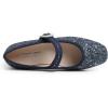image:imageFEVERSOLE Womens Mary Jane Fashion Square Toe Easy Buckle Low Heel Slip On FlatsSq Maryjane Night Blue Glitter Rhinestone Buckle Low Heel