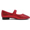 image:imageFEVERSOLE Womens Mary Jane Fashion Square Toe Easy Buckle Low Heel Slip On FlatsSq Maryjane Red Glitter Rhinestone Buckle Low Heel