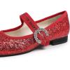image:imageFEVERSOLE Womens Mary Jane Fashion Square Toe Easy Buckle Low Heel Slip On FlatsSq Maryjane Red Glitter Rhinestone Buckle Low Heel