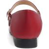 image:imageFEVERSOLE Womens Mary Jane Fashion Square Toe Easy Buckle Low Heel Slip On FlatsSq Maryjane Retro Red Vegan Stack Heel