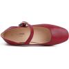 image:imageFEVERSOLE Womens Mary Jane Fashion Square Toe Easy Buckle Low Heel Slip On FlatsSq Maryjane Retro Red Vegan Stack Heel