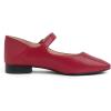 image:imageFEVERSOLE Womens Mary Jane Fashion Square Toe Easy Buckle Low Heel Slip On FlatsSq Maryjane Retro Red Vegan Stack Heel