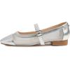 image:imageFEVERSOLE Womens Mary Jane Fashion Square Toe Easy Buckle Low Heel Slip On FlatsSq Maryjane Silver Mesh Stack Heel