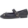image:imageFEVERSOLE Womens Mary Jane Fashion Square Toe Easy Buckle Slip On FlatsSq Maryjane Black Vegan Leather Wrinkle Bow Deco