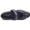 image:imageFEVERSOLE Womens Mary Jane Fashion Square Toe Easy Buckle Slip On FlatsSq Maryjane Black Vegan Leather Wrinkle Bow Deco