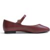 image:imageFEVERSOLE Womens Mary Jane Fashion Square Toe Easy Buckle Slip On FlatsSq Maryjane Burgundy Vegan Leather Flat