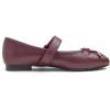 image:imageFEVERSOLE Womens Mary Jane Fashion Square Toe Easy Buckle Slip On FlatsSq Maryjane Burgundy Vegan Leather Wrinkle Bow Deco