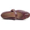 image:imageFEVERSOLE Womens Mary Jane Fashion Square Toe Easy Buckle Slip On FlatsSq Maryjane Burgundy Vegan Leather Wrinkle Bow Deco