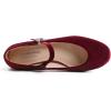 image:imageFEVERSOLE Womens Mary Jane Fashion Square Toe Easy Buckle Slip On FlatsSq Maryjane Burgundy Velvet Flat