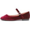 image:imageFEVERSOLE Womens Mary Jane Fashion Square Toe Easy Buckle Slip On FlatsSq Maryjane Burgundy Velvet Flat