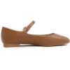 image:imageFEVERSOLE Womens Mary Jane Fashion Square Toe Easy Buckle Slip On FlatsSq Maryjane Camel Vegan Leather Flat