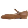 image:imageFEVERSOLE Womens Mary Jane Fashion Square Toe Easy Buckle Slip On FlatsSq Maryjane Camel Vegan Leather Flat