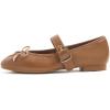 image:imageFEVERSOLE Womens Mary Jane Fashion Square Toe Easy Buckle Slip On FlatsSq Maryjane Camel Vegan Leather Wrinkle Bow Deco