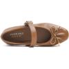 image:imageFEVERSOLE Womens Mary Jane Fashion Square Toe Easy Buckle Slip On FlatsSq Maryjane Camel Vegan Leather Wrinkle Bow Deco