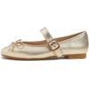 image:imageFEVERSOLE Womens Mary Jane Fashion Square Toe Easy Buckle Slip On FlatsSq Maryjane Gold Vegan Leather Wrinkle Bow Deco
