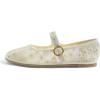 image:imageFEVERSOLE Womens Soft Classic Mary Jane Memory Foam Cushioned Comfort Round Toe Metal Buckle Flats Walking ShoesBeige Lace Flower Mary Jane With Round Buckle