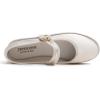 image:imageFEVERSOLE Womens Soft Classic Mary Jane Memory Foam Cushioned Comfort Round Toe Metal Buckle Flats Walking ShoesBeige Satin Mary Jane With Round Buckle