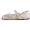 image:imageFEVERSOLE Womens Soft Classic Mary Jane Memory Foam Cushioned Comfort Round Toe Metal Buckle Flats Walking ShoesBeige Satin Mary Jane With Round Buckle