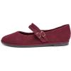 image:imageFEVERSOLE Womens Soft Classic Mary Jane Memory Foam Cushioned Comfort Round Toe Metal Buckle Flats Walking ShoesBurgundy Corduroy Mary Jane With Double Straps