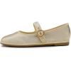 image:imageFEVERSOLE Womens Soft Classic Mary Jane Memory Foam Cushioned Comfort Round Toe Metal Buckle Flats Walking ShoesGold Vegan Leather Mary Jane With Round Buckle