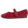 image:imageFEVERSOLE Womens Soft Classic Mary Jane Memory Foam Cushioned Comfort Round Toe Metal Buckle Flats Walking ShoesRed Vegan Leather Mary Jane With Round Buckle