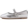 image:imageFEVERSOLE Womens Soft Classic Mary Jane Memory Foam Cushioned Comfort Round Toe Metal Buckle Flats Walking ShoesSilver Vegan Leather Mary Jane With Round Buckle