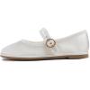 image:imageFEVERSOLE Womens Soft Classic Mary Jane Memory Foam Cushioned Comfort Round Toe Metal Buckle Flats Walking ShoesWhite Satin Mary Jane With Round Buckle