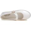 image:imageFEVERSOLE Womens Soft Classic Mary Jane Memory Foam Cushioned Comfort Round Toe Metal Buckle Flats Walking ShoesWhite Satin Mary Jane With Round Buckle