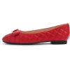image:imageFEVERSOLE Womens Square Toe Fashion Bow Tie Dress Slip On Ballet FlatsRed Quilted Toe Cap