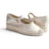 image:imageFeversole Close Toe Hand Stitching Espadrilles Womens Comfort Breathable Ankle Strap Low Heel WedgeBeige Satin Jute Mary Jane