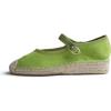 image:imageFeversole Close Toe Hand Stitching Espadrilles Womens Comfort Breathable Ankle Strap Low Heel WedgeGrass Green Linen Jute Mary Jane