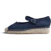 image:imageFeversole Close Toe Hand Stitching Espadrilles Womens Comfort Breathable Ankle Strap Low Heel WedgeNavy Linen Jute Mary Jane