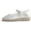 image:imageFeversole Close Toe Hand Stitching Espadrilles Womens Comfort Breathable Ankle Strap Low Heel WedgeWhite Satin Jute Mary Jane